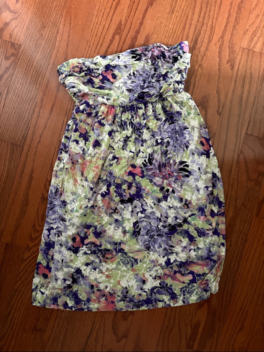 Soma Strapless Floral Dress in Lavender, Green, Pink